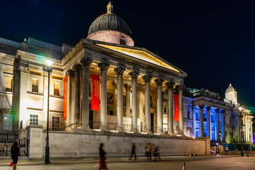 Fototapeta na wymiar The National Gallery, Trafalgar Square at night in London, England, UK.