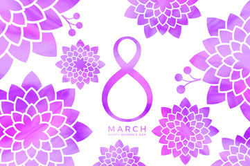 March 8. International Women's Day. Floral background with violet chrysanthemums for beautiful women 