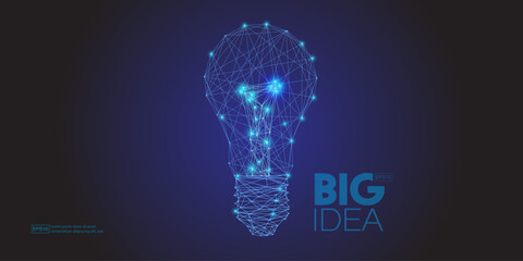Big idea concept of Low Poly Style blue and dot Light bulb.