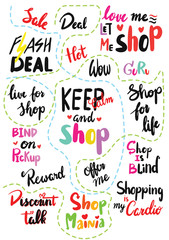 cute Shopping quote illustration set isolated on white background
