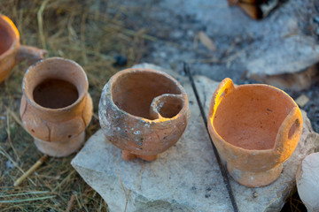 Traditional pottery handmade in medieval camp