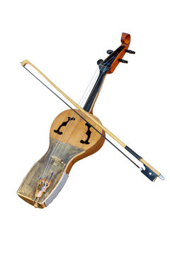 recommend clip art: Kazakh folk musical instrument kobyz, prima with bow isolated on white background