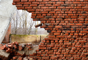old bright red brick wall background