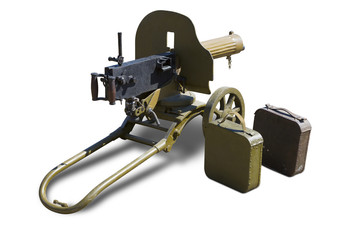 Old Maxim machine gun on white background