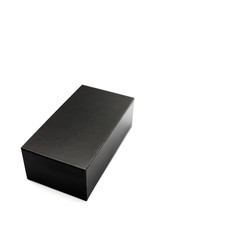 Closed black box of textured cardboard on white background. Isolated..