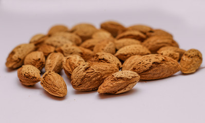 Shot of almonds with white background in a studio