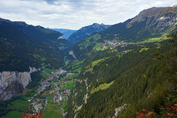 Aerial view of the Lauterbrunnen valley in Switzerland.