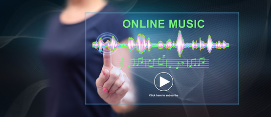Woman touching an online music concept