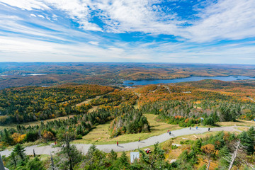 Aerial view of Mont-Tremblant National Park with Lake Tremblant in fall color