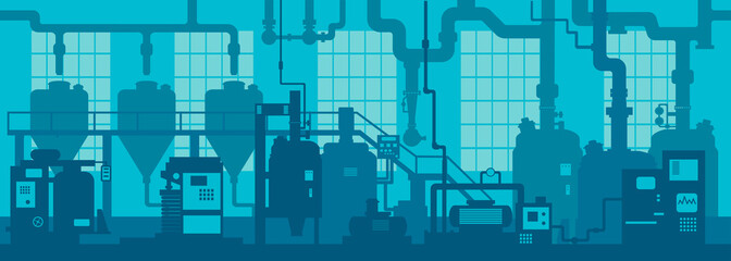 Industrial zone. Factory manufacturing industrial line plant scene interior background