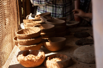 Raw clay pots crafts from a state of Mexico