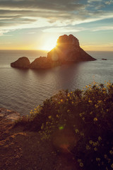 Seascape of sunset on Es Vedra island, Ibiza, Baleares, Spain - Image