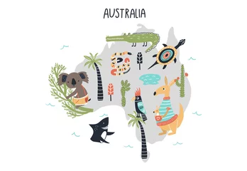 Weltkarte der Tiere - Festland Australien. Niedlicher handgezeichneter Kinderzimmerdruck im skandinavischen Stil. Vektor-Illustration © Oksana Stepova