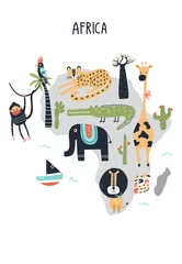 Weltkarte der Tiere - Festland Afrika. Niedlicher handgezeichneter Kinderzimmerdruck im skandinavischen Stil. Vektor-Illustration © Oksana Stepova