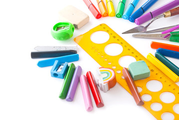 Various stationery on white background