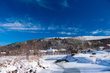 Fototapeta na wymiar Stowe village in winter, Stowe Vermont, USA