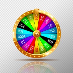 Fortune wheel realistic isolated on transparent background. Casino game of chance. Vector illustration.