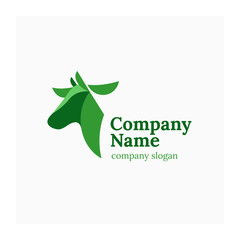 Polygonal logo cow. Agricultural animals symbol. Logo for farm products. Green logotype for cattle company. Green vector illustration of polygonal cow