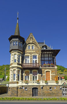 The idyllic Village of Karden at the Moselle River valley near Cochem. Old historic site on the Moselle River near Koblenz, Germany