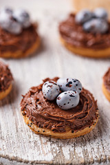 Easter  cookies in shape of nest with eggs