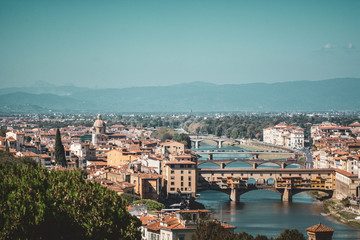 Fototapeta premium view of Florence in Italy with Old Palace and Dome of Cathedral from Michelangelo Square