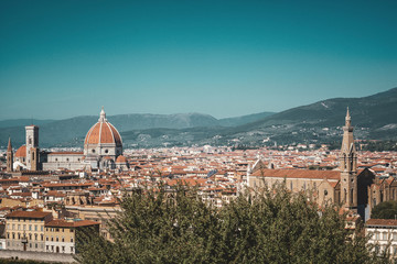 Fototapeta na wymiar view of Florence in Italy with Old Palace and Dome of Cathedral from Michelangelo Square