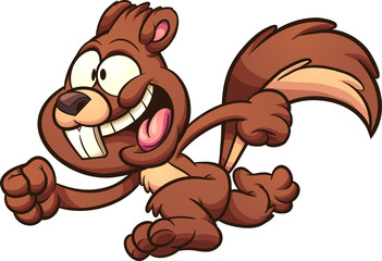 Cartoon happy running squirrel clip art. Illustration with simple gradients. All in a single layer. 