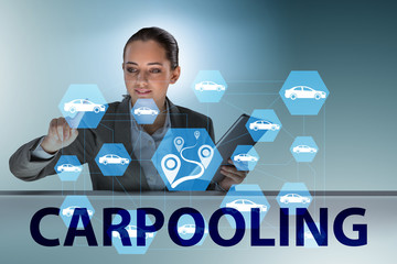 Businesswoman in carpooling and carsharing concept