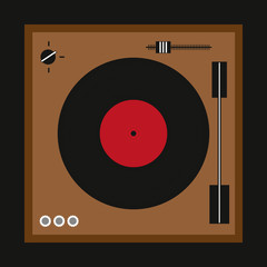 Retro turntable for vinyl records. Hipster print. Vector illustration.