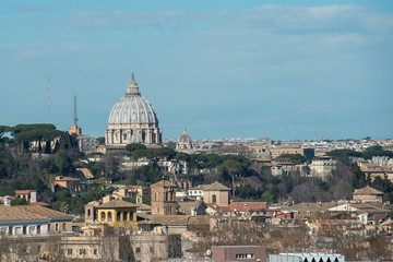 Fototapeta na wymiar A view of St. Peter's dome from the garden of the Knights of Malta on Rome's Aventine Hill.