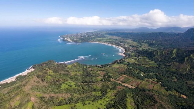 Helicopter tour of the Hanalei bay and valley on north coast in Hawaiian island of Kauai