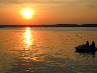 Sunset on the Necko lake in Augustow