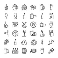 Craft Beer pixel-perfect icons in the modern style isolated on white background. A large set of icons on the topic of beer, its production and use in vector format.