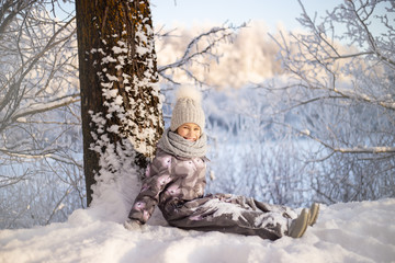 Healthy breath. Cold weather portrait. Winter concept