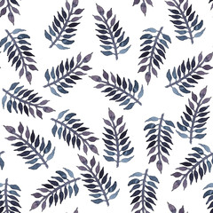  Pattern with watercolor leaves on a white background