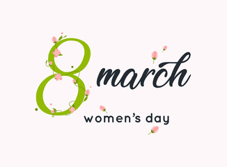 Fototapeta premium International women's day greeting card. 8 March. Typography poster with handwritten calligraphy text. Vector illustration.