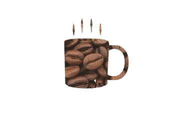 Symbol of a coffee cup cut out of a closeup of roasted coffee beans