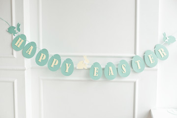 Happy easter banner lettering. Holiday postcard template. Space for text, copy
