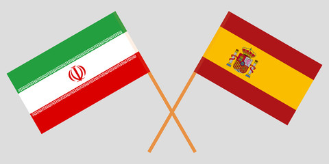 Iran and Spain. The Iranian and Spanish flags. Official colors. Correct proportion. Vector