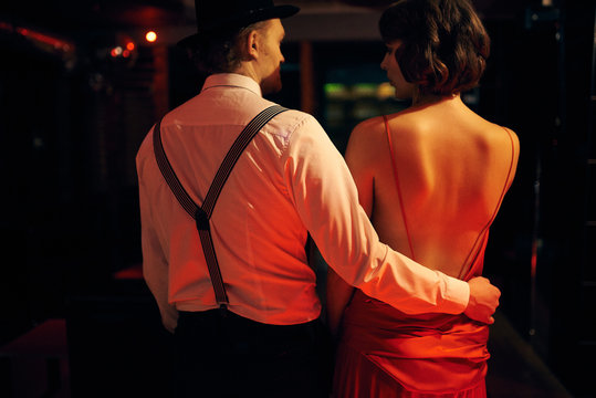 Romantic love story in the bar 40s. Retro style.