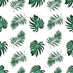 Seamless pattern of a tropical palm tree, jungle leaves. Vector floral pattern.