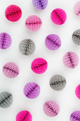 Creative arrangement pattern of colorful honeycomb balls with copy space for text. isolated on white background. Flat