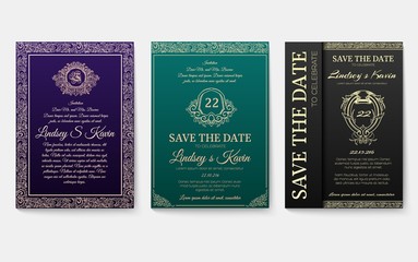 Set of luxury flyer pages with logo ornament illustration concept. Vintage art traditional, Islam, arabic, indian, elements. Vector decorative retro greeting card or invitation design.