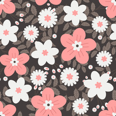 Floral vector artwork for apparel and fashion fabrics, Pink flowers wreath ivy style with branch and leaves. Seamless patterns background.