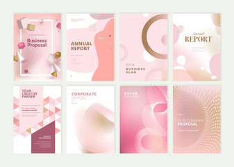 Fototapeta na wymiar Set of brochure, annual report and cover design templates for beauty, spa, wellness, natural products, cosmetics, fashion, healthcare. Vector illustrations for business presentation, and marketing.
