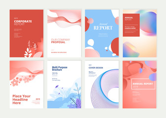 Set of brochure, annual report and cover design templates for beauty, spa, wellness, natural products, cosmetics, fashion, healthcare. Vector illustrations for business presentation, and marketing.