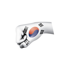 South Korean flag and hand on white background. Vector illustration