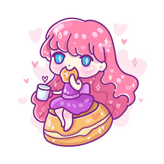 Cute vector illustration. Kawaii Anime girl. Big eyes.Use for postcards, print on clothes.