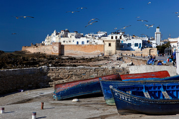Marokko, Essaouira, Fischereihafen, Blick auf die Medina