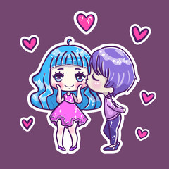 Cute vector illustration. Kawaii Anime girl. Big eyes.Use for postcards, print on clothes.